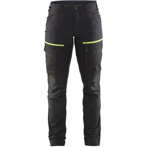 Pantalón de trabajo de mantenimiento stretch para mujer 7166 - Negro/Amarillo fluorescente 2XL - FR(52) - SE(C50) - Corto