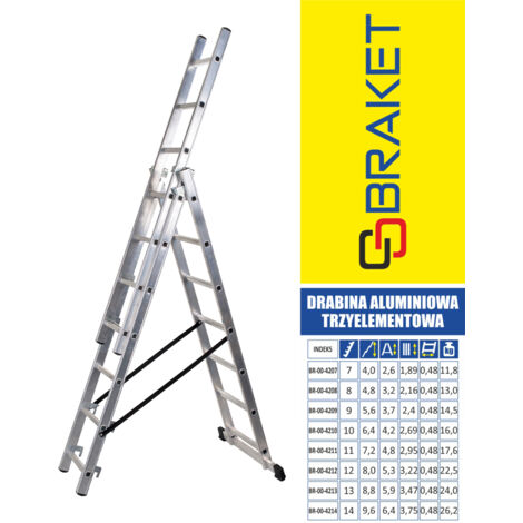 ESCALERA DE ALUMINIO DE 3 ELEMENTOS 500 CM 9+9+9 PELDAÑOS - BR-00-4209