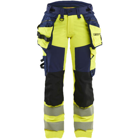 Pantalón de trabajo elástico 4D de alta visibilidad para mujer 7022 - Amarillo/Azul marino XL - FR(46) - SE(C44) - Corto