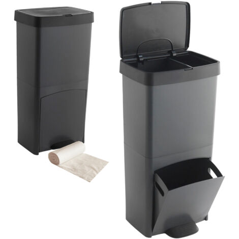 Cubo de basura 70L de 2 Compartimentos con 20 bolsas de basura adaptadas de 10L