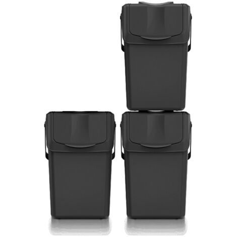 Set de 3 cubos de basura KEDEN SORTIBOX 100% plástico reciclado, negro, 75L