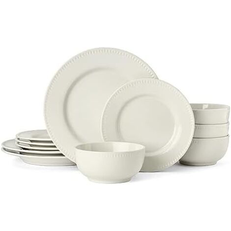 Mikasa Cranborne - Juego de comedor de cerámica de 12 piezas, en caja de regalo, para 4, con platos de cena, platos laterales y cuencos de cereales, apto para lavavajillas y microondas (1/5)