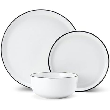 Mikasa Limestone Vajilla de Porcelana de 12 Piezas, Vajilla Blanca para 4 con platos de cena, platos de acompañamiento y cuencos, Caja de regalo y apto para lavavajillas (1/5)