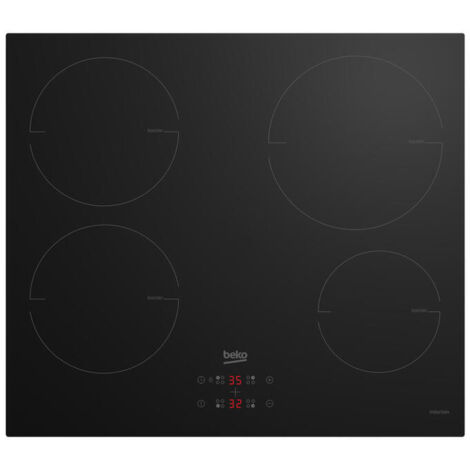 Beko HII 64400 MT - Placa de inducción autosuficiente, 60 cm de ancho, 4 zonas de cocción, teclas de sensor, temporizador, sin marco (para montaje sobre superficie o a ras de superficie), color negro (1/4)