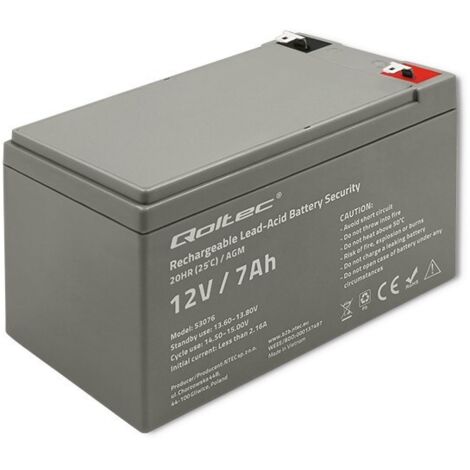 Qoltec 53076 batería agm  12v  7 ah  máx. 105a  seguridad