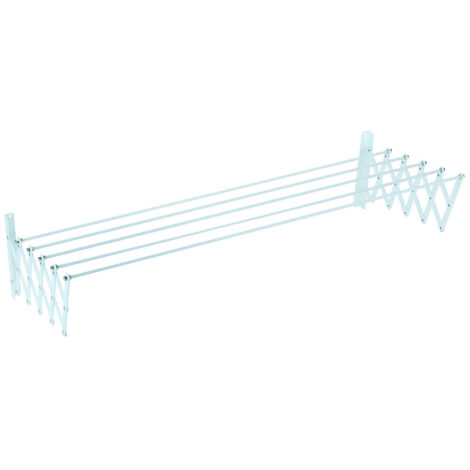 Sauvic Tendedero Extensible con fleje Acero plastificado Blanco y 5 Varillas de 120 cm.