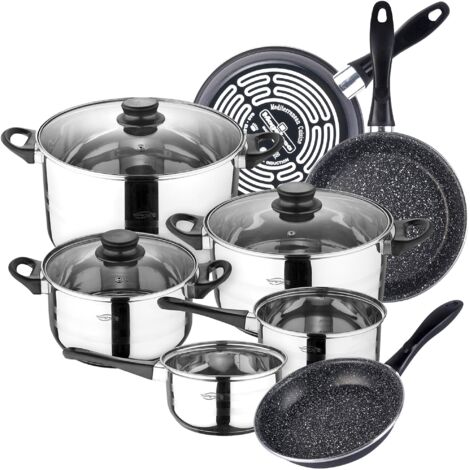 Bateria de cocina 8 piezas SAN IGNACIO Toledo de acero inoxidable con juego de sartenes (18/20/24 cm) MAGEFESA K2 Gransasso en acero esmaltado (1/5)