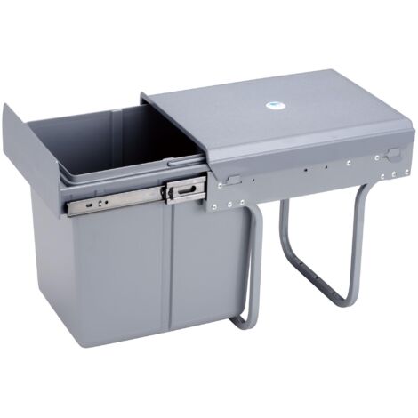 Contenedor de reciclaje para mueble de cocina, Cubos de basura bajo fregadero 15L, fijación inferior y extracción manual, cubo extraíble, con tapa