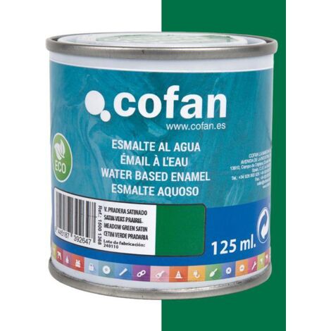 COFAN esmalte al agua (125 ml) verde pradera satinado , Esmalte al agua en una gran gama de colores disponibles. Está fabricado a base de dispersiones acrílicas de altas prestacion