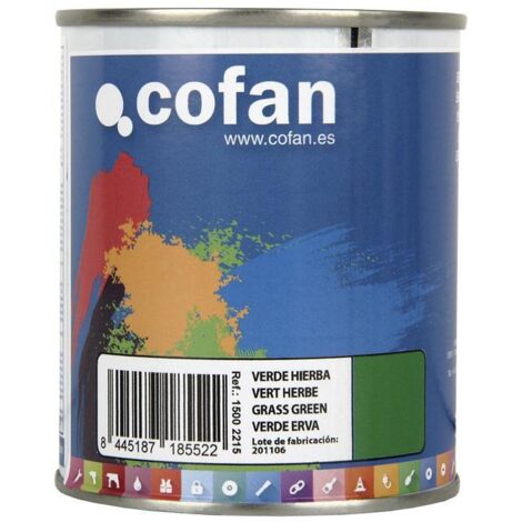 COFAN esmalte sintético (375 ml) verde hierba , Esmalte sintético al disolvente disponible en una amplia gama de colores y tonalidades fabricado a base de resinas alquídicas. Buena