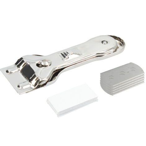 Ferrestock FSKRK405 Rascavidrio fabricado en acero inoxidable con cuchilla doble de 39mm y 5 hojas de recambio, cuchilla resistente ideal para vitrocerámicas y todo tipo de cristales (1/4)