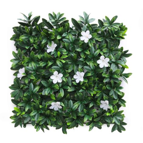 WellHome Seto Artificial 100x100cm, Jardin vertical de hojas Verdes y flores blancas (1/5)