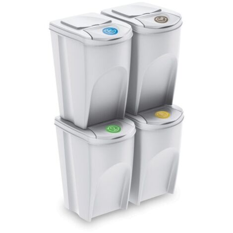 Set de 4 cubos de basura KEDEN SORTIBOX papelera reciclaje, blanco roto, volumen 140L (1/4)