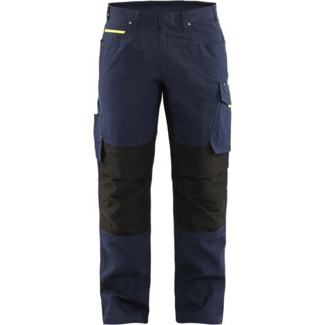 Pantalón de trabajo elástico 1495 - Azul marino/Amarillo fluorescente XL - FR(50) - SE(C56) - Normas