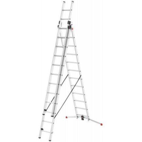hailo-9312-507-escalera aluminio combinada 3 tramos con estabilizador curvo profilot combi (3x12 peldaños)