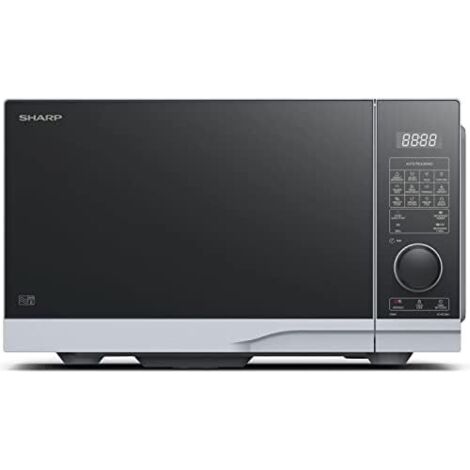 SHARP YC-PG254AE-S - Microondas con grill (900 W, 25 L, 10 niveles de potencia, función eco, descongelación, seguridad infantil), color plateado y negro (1/5)