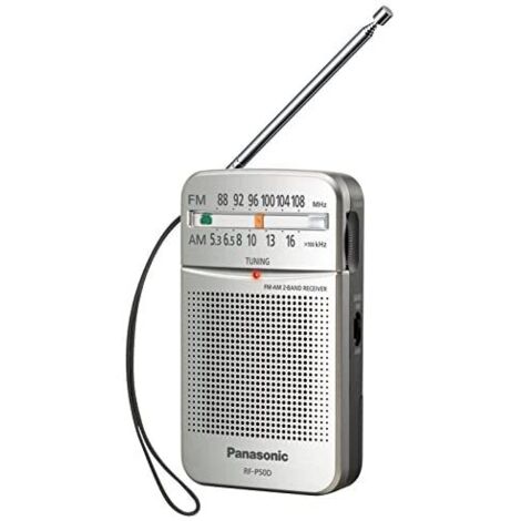 Radio de Bolsillo con Correa RF-P50DEG-S de Panasonic con batería. Color Plateado