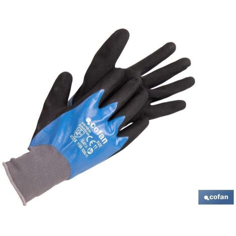 Guante nitrilo azul doble capa talla 6, certificado EN 388-2131X, agarre superior