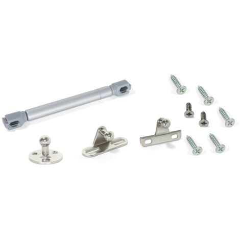 Pistón a gas para puertas abatibles fuerza 12 kg recorrido 100 mm con enganches Gris metalizado Emuca (1/2)