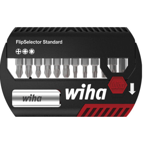 Wiha Juego de bits FlipSelector Standard de 25 mm Phillips, Pozidriv, TORX®, de 13 unid. de 1/4" C6,3, con clip para el cinturón (39060) (1/3)