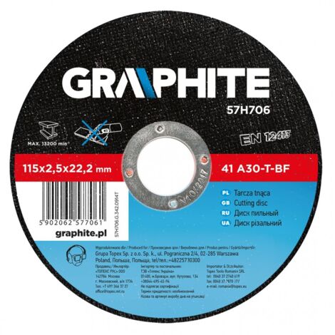 Disco de corte Graphite 41 a30-t-bf 115 mm 2.5 mm (1/2)