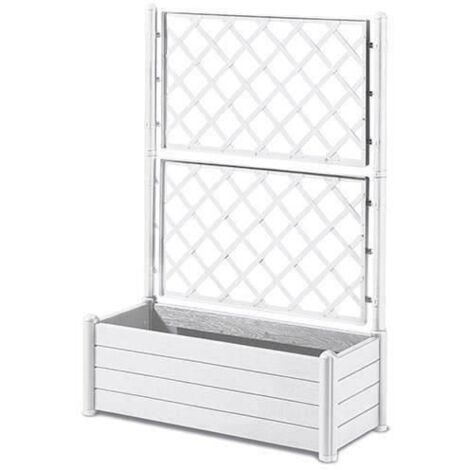 STEFANPLAST BAC A FLEURS RECTANGULAIRE AVEC TREILLIS - FINITION EN BOIS - 100X43XH35CM - 80L - BLANC