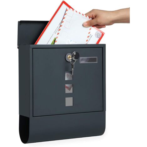 Buzón de Correo, Buzón de Correo Montado en la Pared con Cerradura con Tapa, Portapapeles, Ventanas de Visualización y Placa de Identificación, Fácil de Instalar, Gris Antracita (1/5)