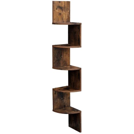 VASAGLE Estantería para Esquina de 5 Niveles, Estantería Esquinera, Estante de Exhibición de Madera, Ideal para Cocina, Dormitorio, Sala de Estar, Estudio, Marrón Rústico por SONGMICS (1/6)