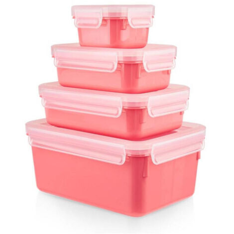 Emsa clip & close juego de 4 fiambreras (coral/transparente, rectangular, 4 fiambreras  + 4 tapas) (1/4)