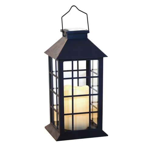 Farolillo solar para exterior, 1 unidad, lámpara solar decorativa con vela, lámpara de mesa, lámpara de exterior, lámpara de jardín, lámpara de vela, color negro, IP44, resistente a la intemperie