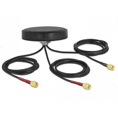 DELOCK LTE MIMO Dualband WLAN 802.11 ac/ax/a/h/b/g/n Antenne 3 x SMA Stecker RG-174 1 m Schraubmontage outdoor schwarz (1/2)