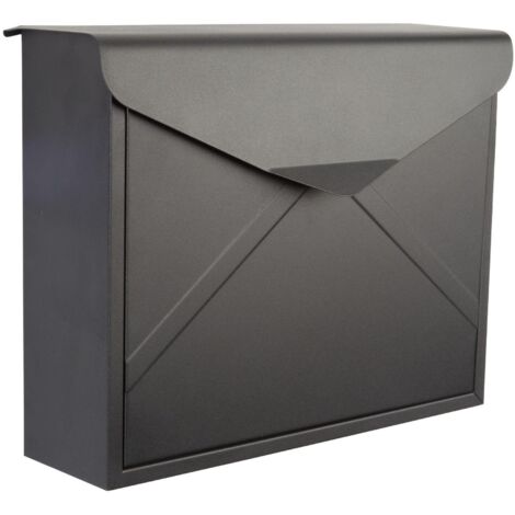Perel – Buzón metálico para exterior negro mate con cerradura – Diseño tipo sobre resistente a la intemperie – Montaje en pared o poste – 2 llaves incluidas (1/6)