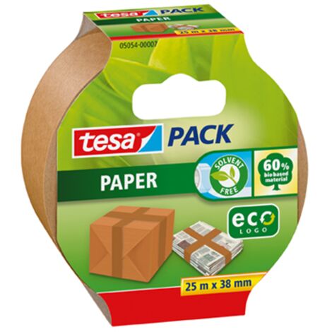 Cinta embalaje tesa ecoLogo sin disolventes rasgable a mano 25 m (1/2)