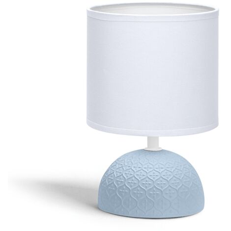 Aigostar 196967 - Lámpara de cerámica de mesa, patrón de diamante, cuerpo de diseño sencillo color azul, pantalla de tela color blanco, casquillo E14. Perfecta para el salón, dormitorio o recibidor. (1/5)