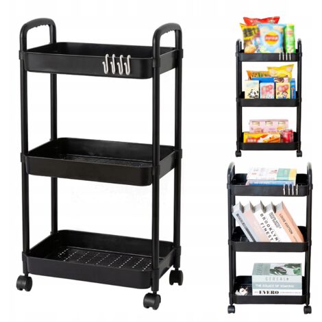 Étagère mobile sur roulettes, chariot portable à 3 étagères, noir (1/5)