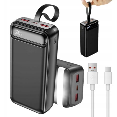 Batterie externe haute capacité 50 000 mAh portable noire avec 3 sorties