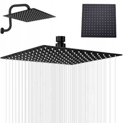 Pommeau de douche carré mince 30 x 30 cm en acier inoxydable noir (1/5)