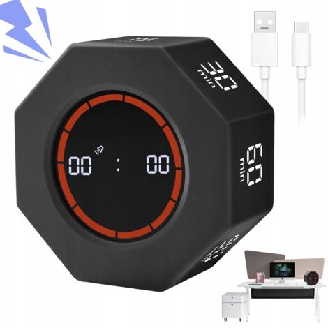 Minuteur cubique avec capteur de gravité, minuterie programmable 1/3/5/15/30/60/90 minutes avec écran LCD (1/5)