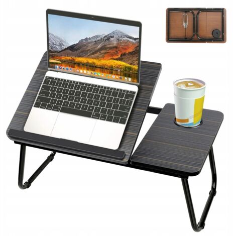 TABLE D'ACCUEIL EN BOIS ET MÉTAL POUR LIT, SUPPORT DE PLATEAU PLIABLE ET RÉGLABLE (1/5)