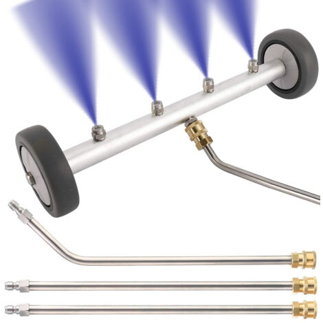 Balai à eau pour nettoyeur haute pression, nettoyeur de châssis à double fonction, 4 buses avec 3 rallonges, 4000 PSI (argent)