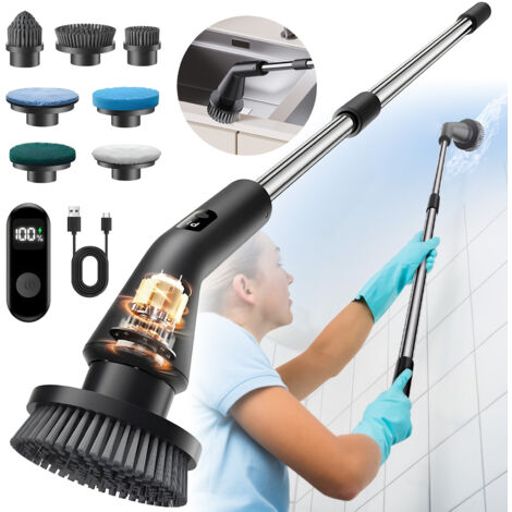 Épurateur électrique, Brosse de Nettoyage électrique 7 en 1, Nettoyage Puissant 270 TR/Min, épurateur de Salle de Bain 1 h Double Vitesse avec Bras d'extension pour Cuisine, Voiture, carrelage, Mur (1/5)