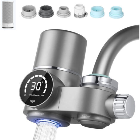 Filtre Eau Robinet, Système de Filtre à Eau avec Affichage LED, Comprend 1 Cartouche, 6 Couches de Filtrage, Enlève Impuretés, Chlore, Eau de Javel, Vers, Installation Facile (1/5)