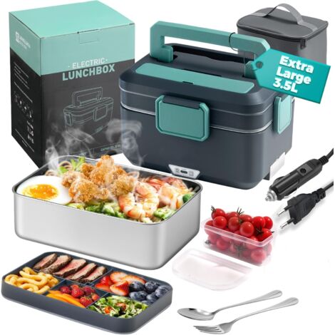 Lunch Box Chauffante, 2 en 1 Boite Chauffante Repas(12V / 24V ), 3.5L Portable Gamelle Chauffante, 90W Boite a Repas Chauffante pour Voiture, Camion, Maison ou Camping