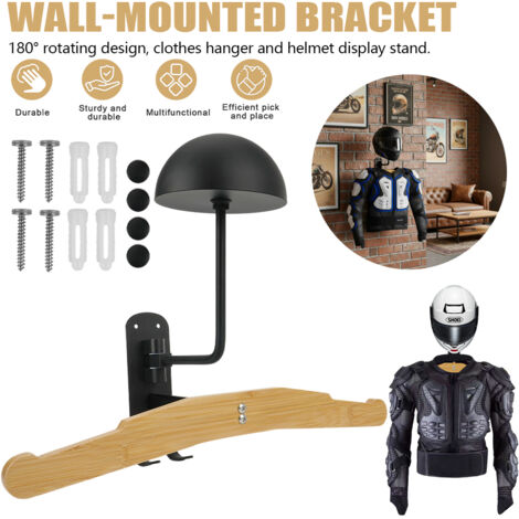 Porte-vêtements en bois, support mural pour casque de moto (1/5)