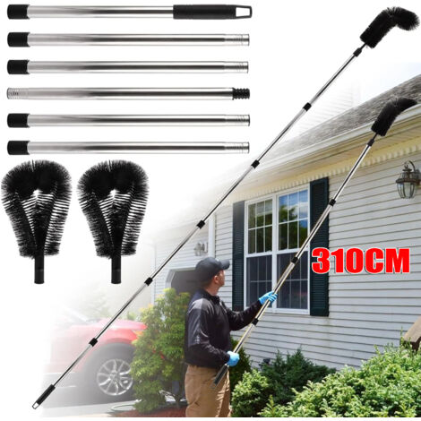 Outil de Nettoyage de Gouttière Brosse Nettoyage de Gouttière de Toit de 310cm avec 8 Poteaux pour Nettoyer Feuilles Débris Fenêtres Gouttières Toiles D'araignée