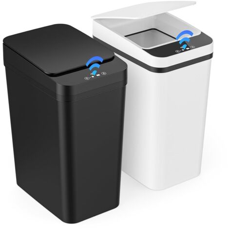 Lot de 2 poubelles avec capteur, couvercle électrique automatique, 12 l, 3 modes de fonctionnement, silencieuse, étanche, pour cuisine, bureau, salon, salle de bain