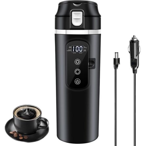 Bouilloire électrique de voyage DC 12 V/24 V, tasse chauffante de voiture de 400 ml avec couvercle anti-déversement, anti-fuite, doublure en acier inoxydable 304, tasse à café portable, tasse à thé