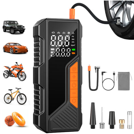 Compresseur à Air Portatif,150PSI Gonfleur Pneus Voiture sans Fil, Puissant Compresseur à Air Portatif avec Lumière LED, Mini Gonfleur Electrique Compresseur pour Voiture/Moto/Vélo/Balle