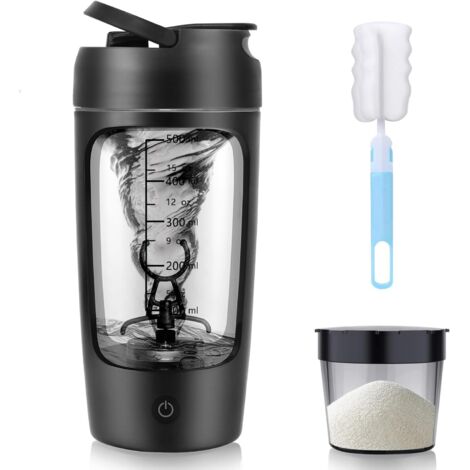 Shaker electrique proteine, 650ml shaker éléctrique rechargeable USB C, bouteille shaker de protéines sans BPA, noir (1/5)