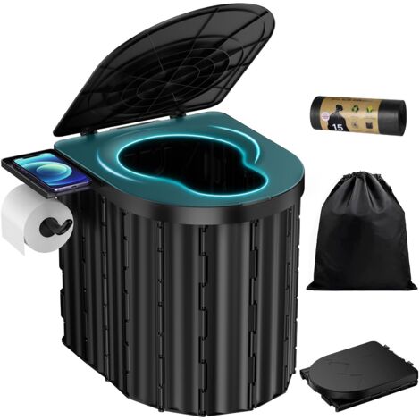 Toilettes de Camping Portables, Toilettes Pliables pour Adultes avec Étagère Amovible pour Téléphone et Porte-Papier Hygiénique et Couvercle pour Camping, Randonnée, Longs Trajets en Voiture